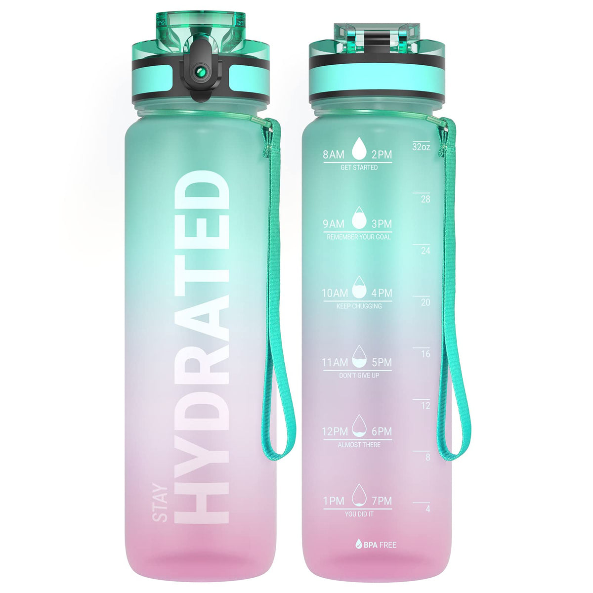 Sahara Sailor Water Bottle 32oz, Tritan Sports Bottle with Time Marker