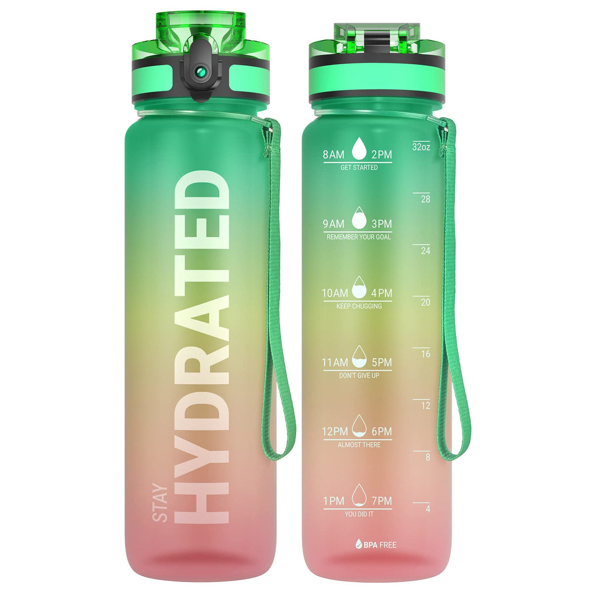 Sahara Sailor Water Bottle 32oz, Tritan Sports Bottle with Time Marker