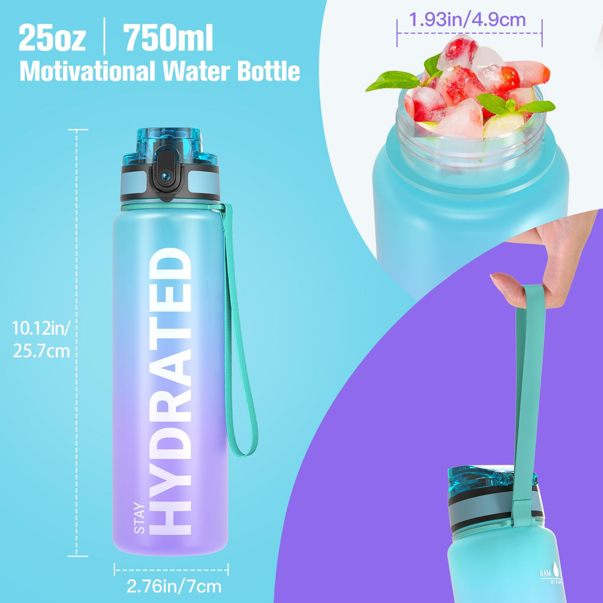 Sahara Sailor Water Bottle 32oz, Tritan Sports Bottle with Time Marker