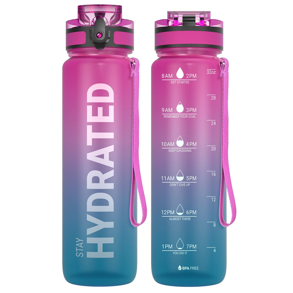 Sahara Sailor Water Bottle 32oz, Tritan Sports Bottle with Time Marker