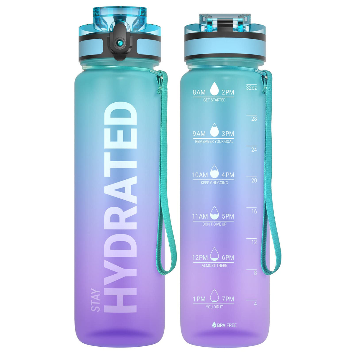 Sahara Sailor Water Bottle 32oz, Tritan Sports Bottle with Time Marker