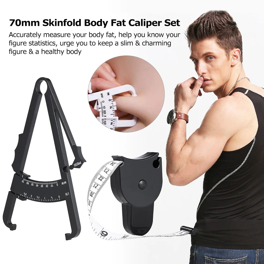 70mm Skinfold Body Fat Caliper Body Fat Tester Skinfold Measuring Tape with Measure Table Body Health and Beauty Tool