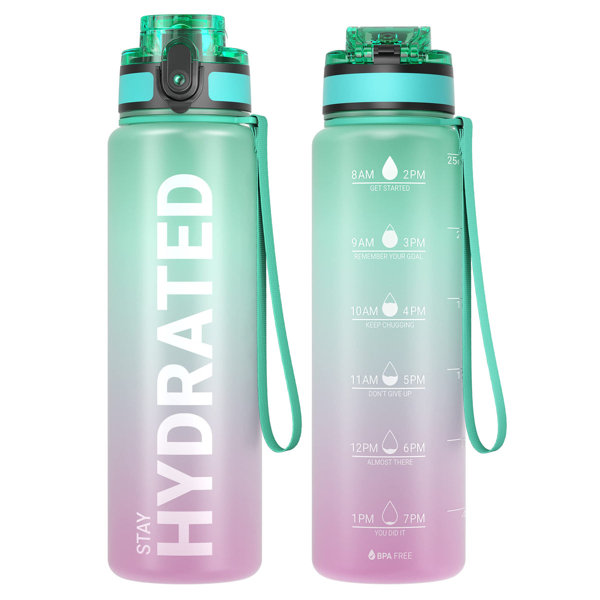 Sahara Sailor Water Bottle 32oz, Tritan Sports Bottle with Time Marker