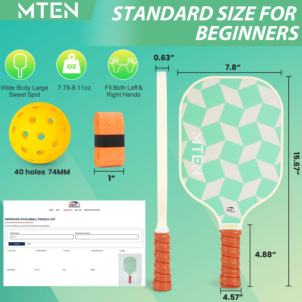 MTEN Pickleball Paddles Set of 2/4/1, USAPA Approved Fiberglass Rackets