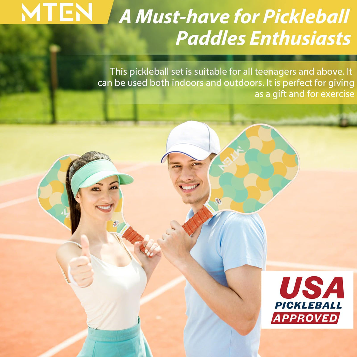 MTEN Pickleball Paddles Set of 2/4/1, USAPA Approved Fiberglass Rackets