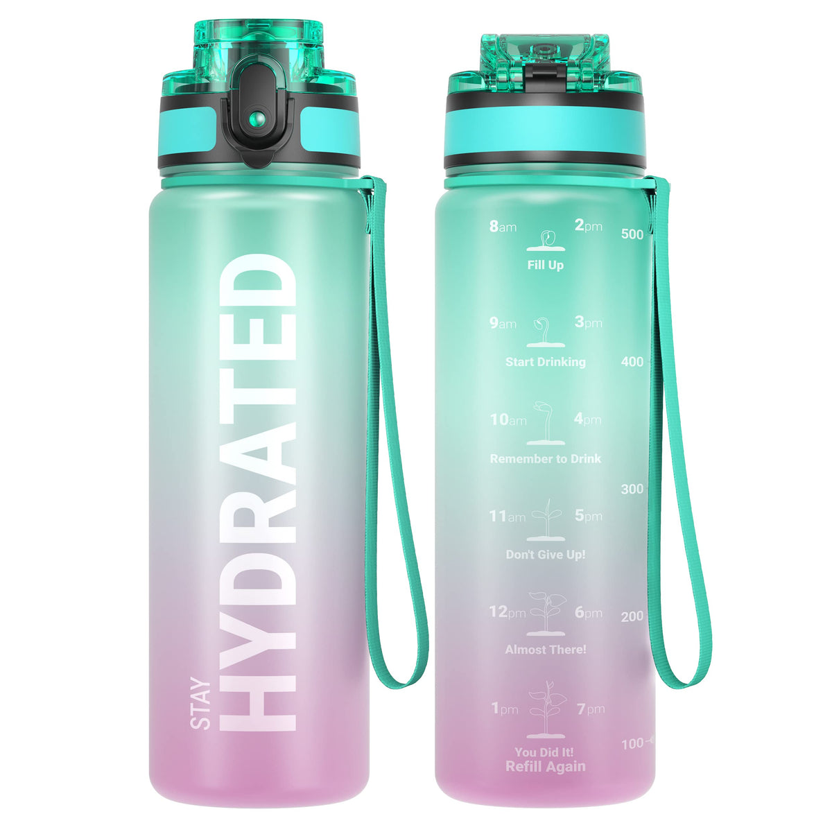 Sahara Sailor Water Bottle 32oz, Tritan Sports Bottle with Time Marker