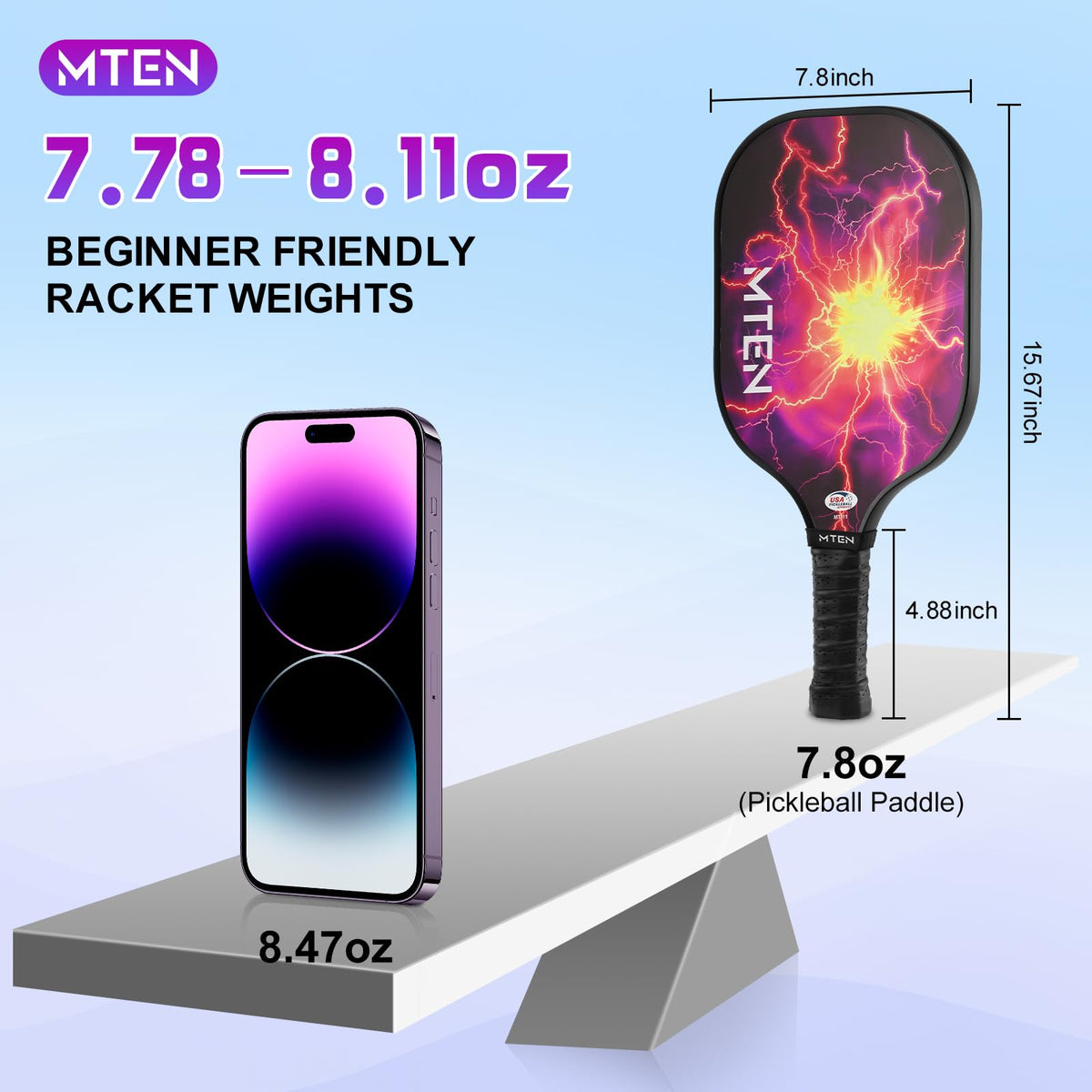 MTEN Pickleball Paddles Set of 2/4/1, USAPA Approved Fiberglass Rackets