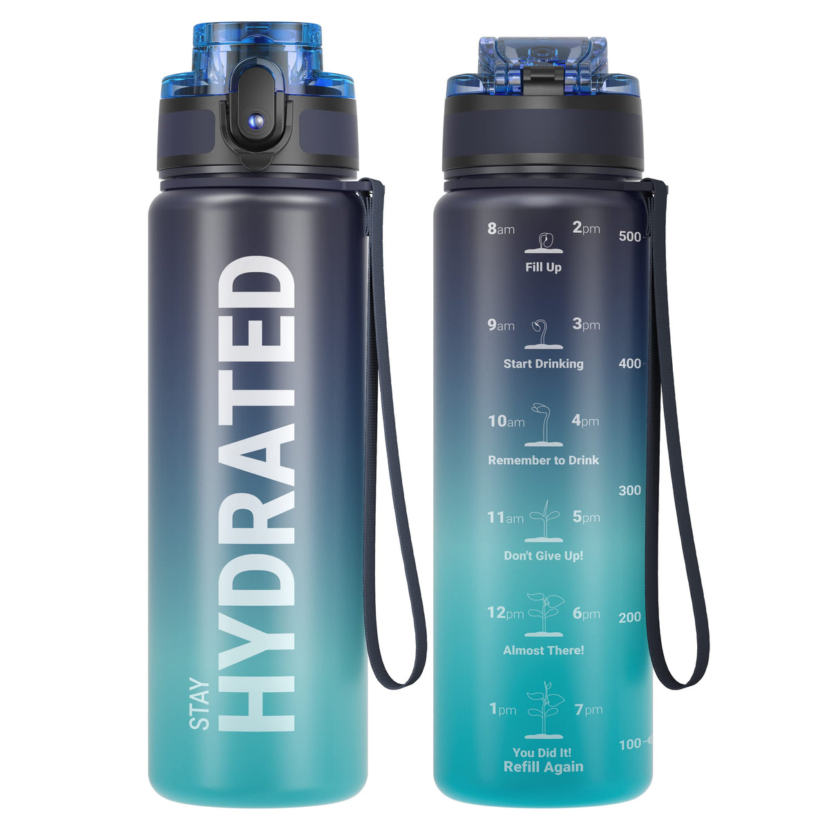 Sahara Sailor Water Bottle 32oz, Tritan Sports Bottle with Time Marker