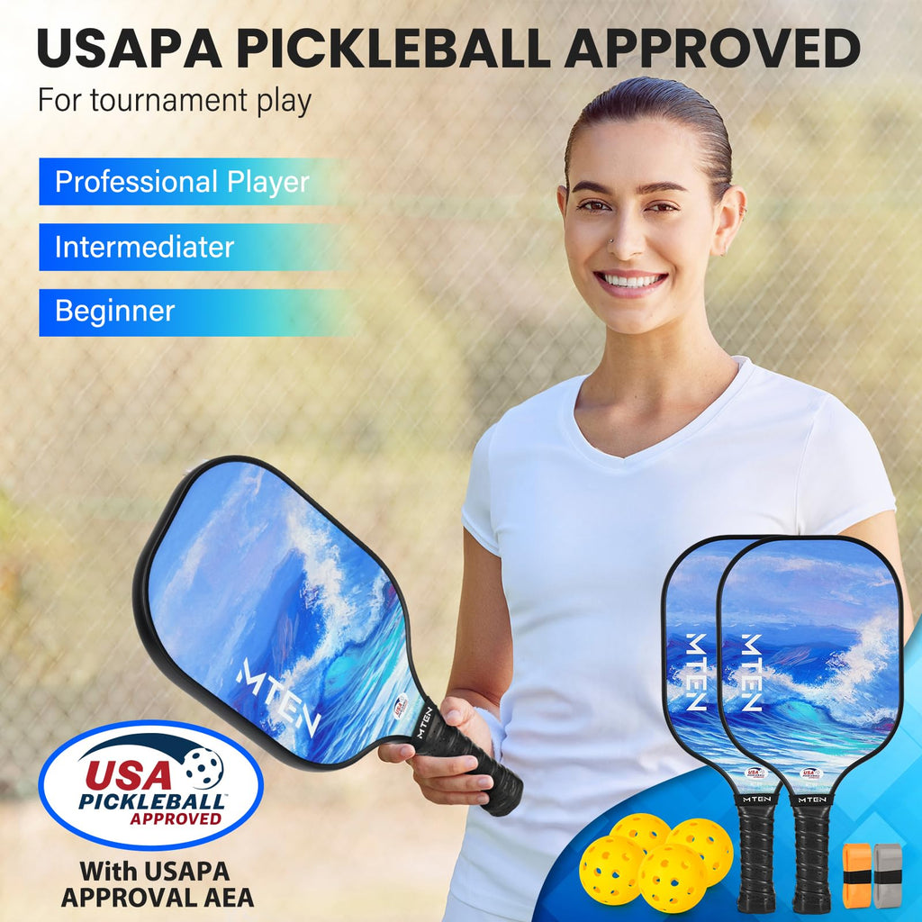 MTEN Pickleball Paddles Set of 2/4/1, USAPA Approved Fiberglass Rackets