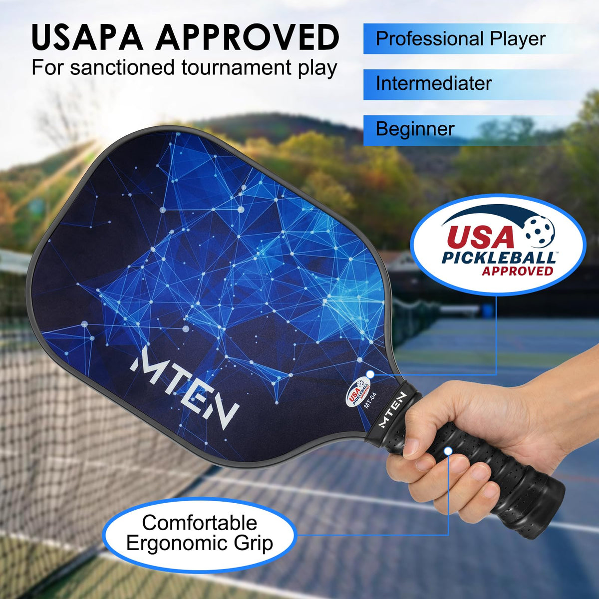 MTEN Pickleball Paddles Set of 2/4/1, USAPA Approved Fiberglass Rackets