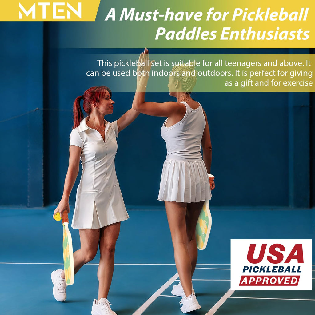 MTEN Pickleball Paddles Set of 2/4/1, USAPA Approved Fiberglass Rackets