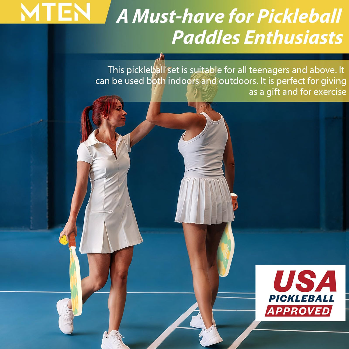 MTEN Pickleball Paddles Set of 2/4/1, USAPA Approved Fiberglass Rackets