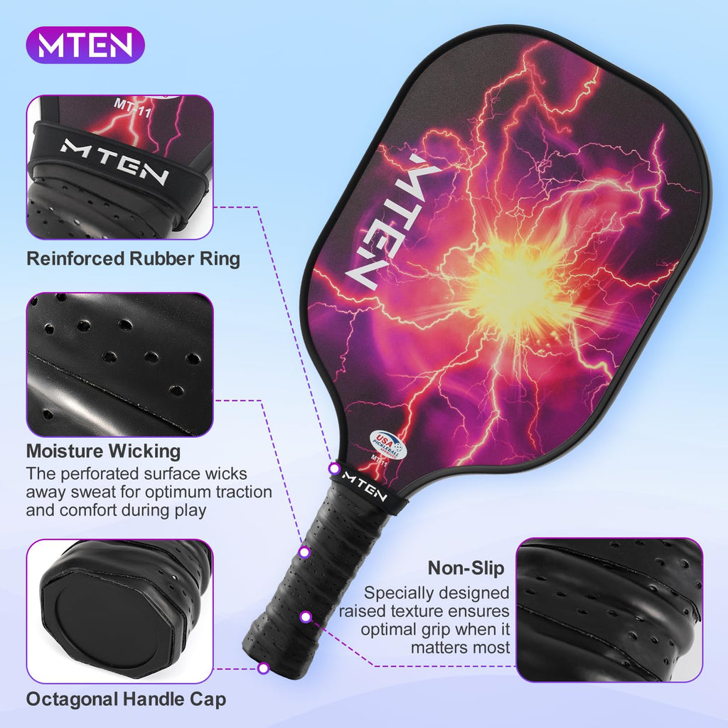 MTEN Pickleball Paddles Set of 2/4/1, USAPA Approved Fiberglass Rackets