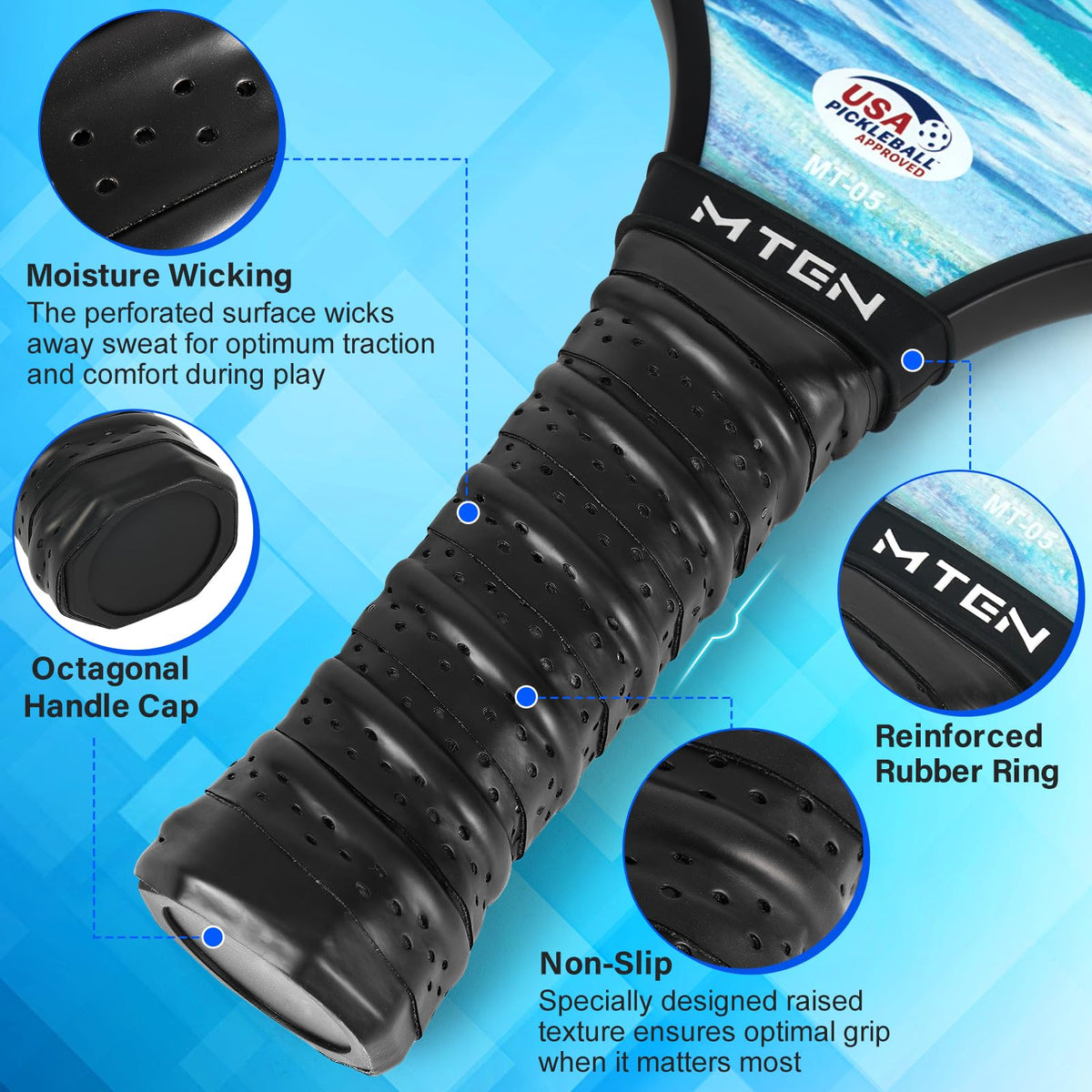 MTEN Pickleball Paddles Set of 2/4/1, USAPA Approved Fiberglass Rackets