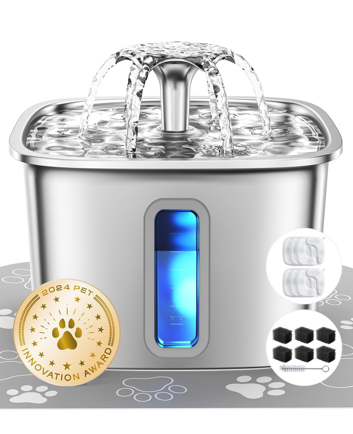 Veken Innovation Award Winner Stainless Steel Cat Water Fountain, 108oz, C1