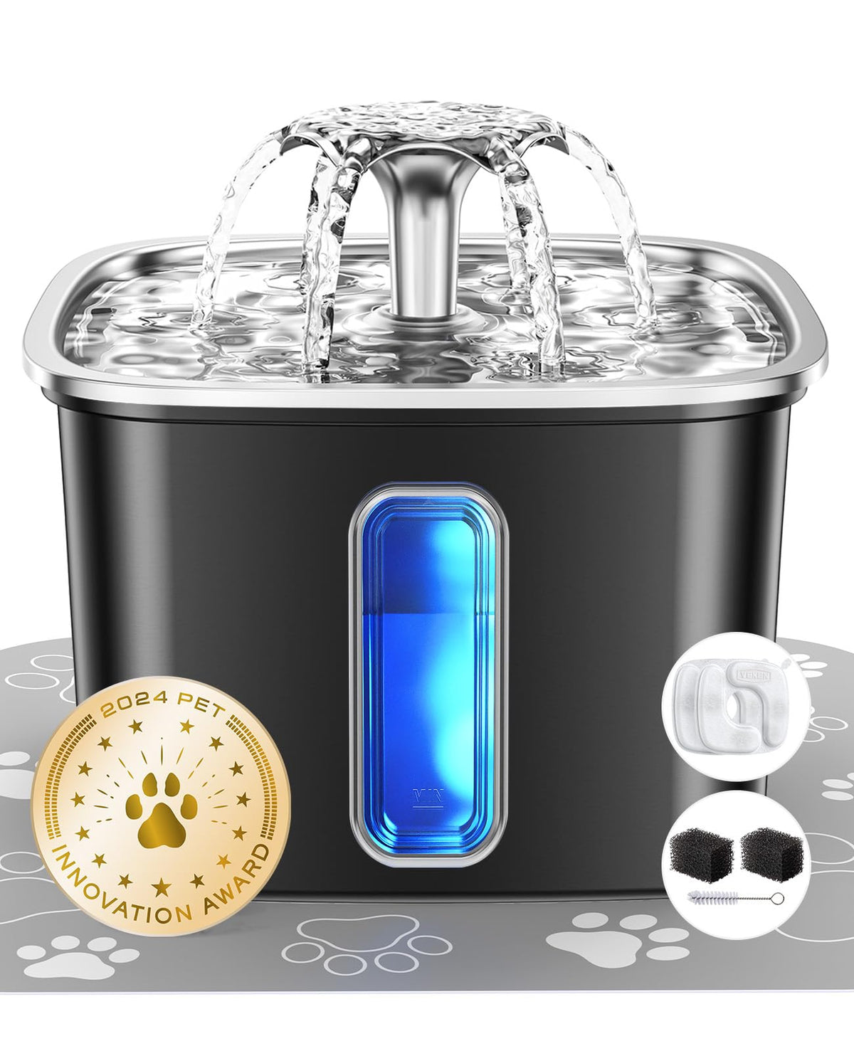 Veken Innovation Award Winner Stainless Steel Cat Water Fountain, 108oz, C1