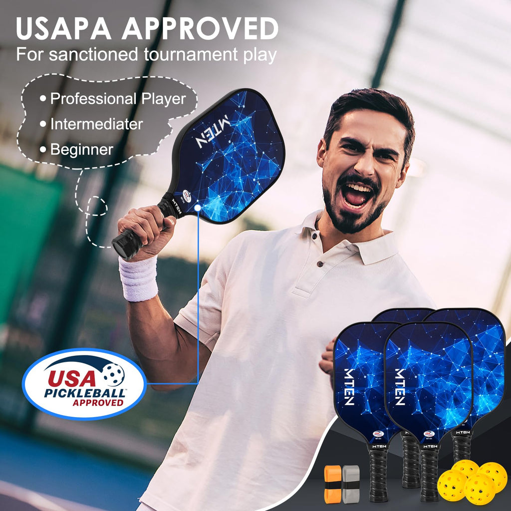 MTEN Pickleball Paddles Set of 2/4/1, USAPA Approved Fiberglass Rackets