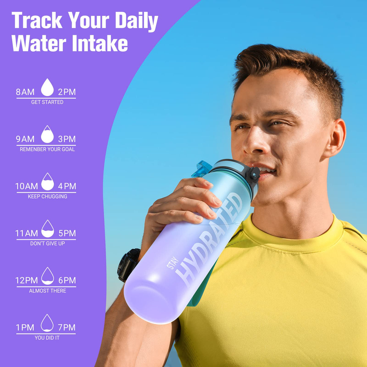 Sahara Sailor Water Bottle 32oz, Tritan Sports Bottle with Time Marker