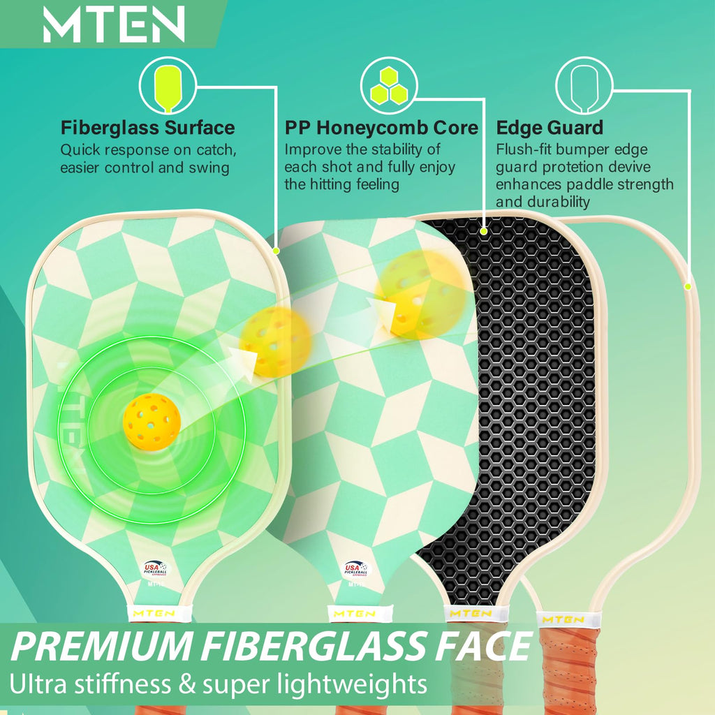 MTEN Pickleball Paddles Set of 2/4/1, USAPA Approved Fiberglass Rackets