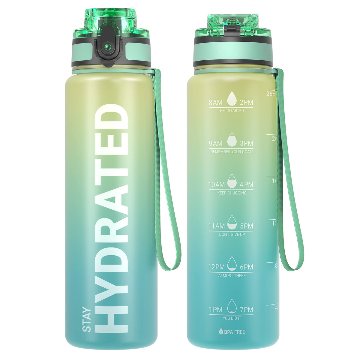 Sahara Sailor Water Bottle 32oz, Tritan Sports Bottle with Time Marker