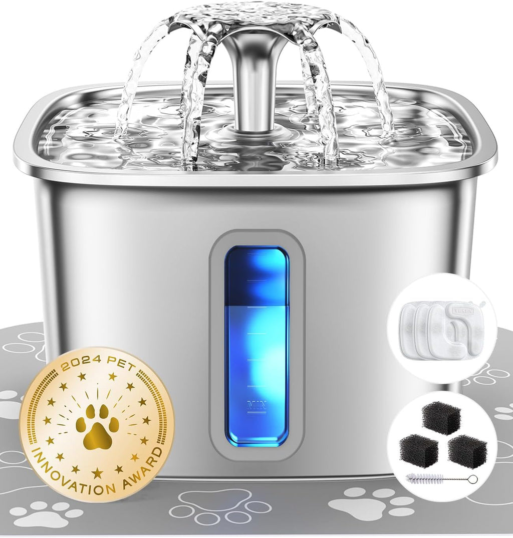 Veken Innovation Award Winner Stainless Steel Cat Water Fountain, 108oz, C1