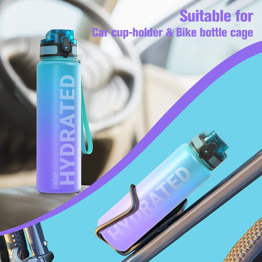 Sahara Sailor Water Bottle 32oz, Tritan Sports Bottle with Time Marker