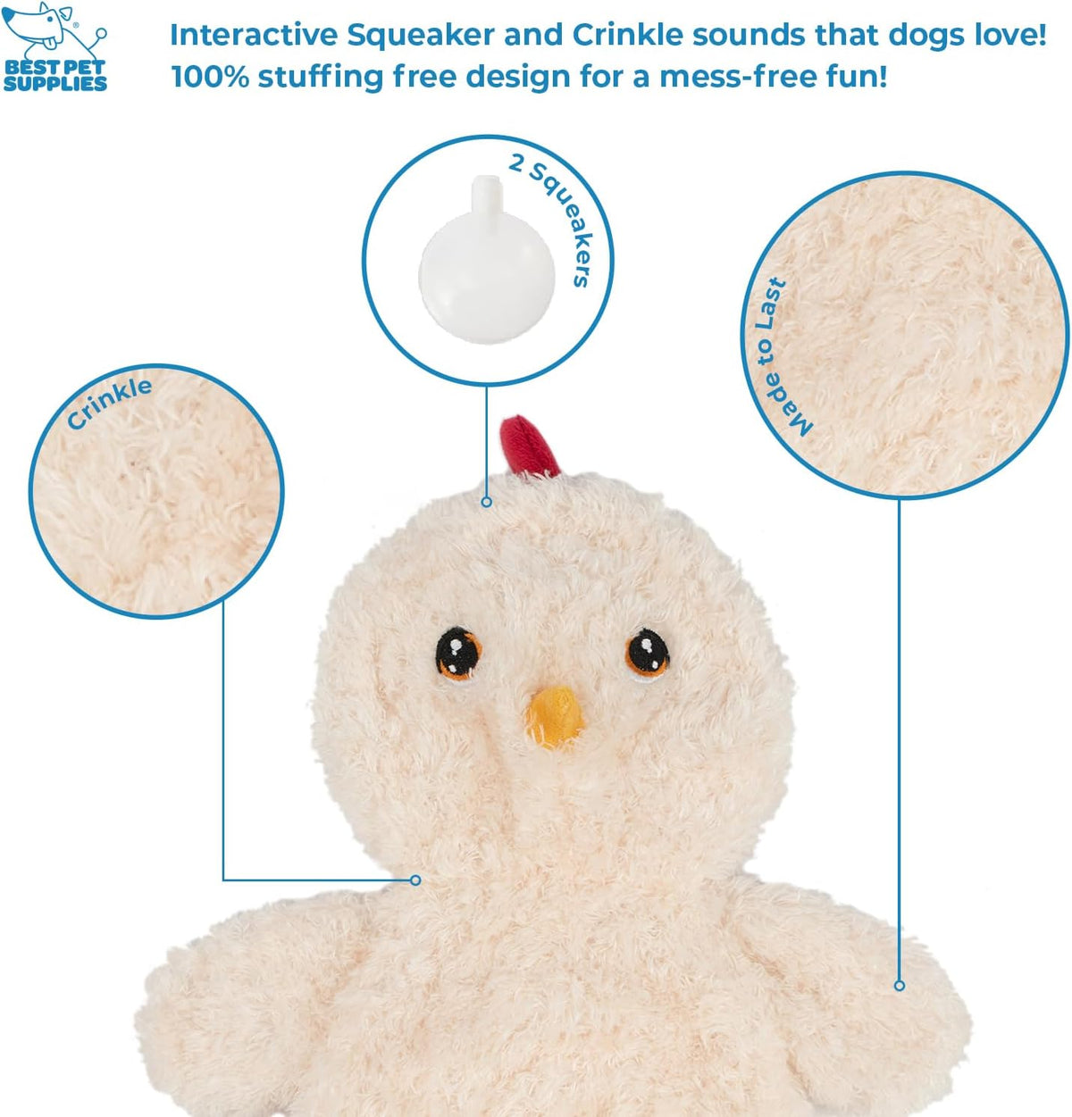 Best Pet Supplies Interactive Squeaky Dog Toy - Crinkle Duck, Yellow