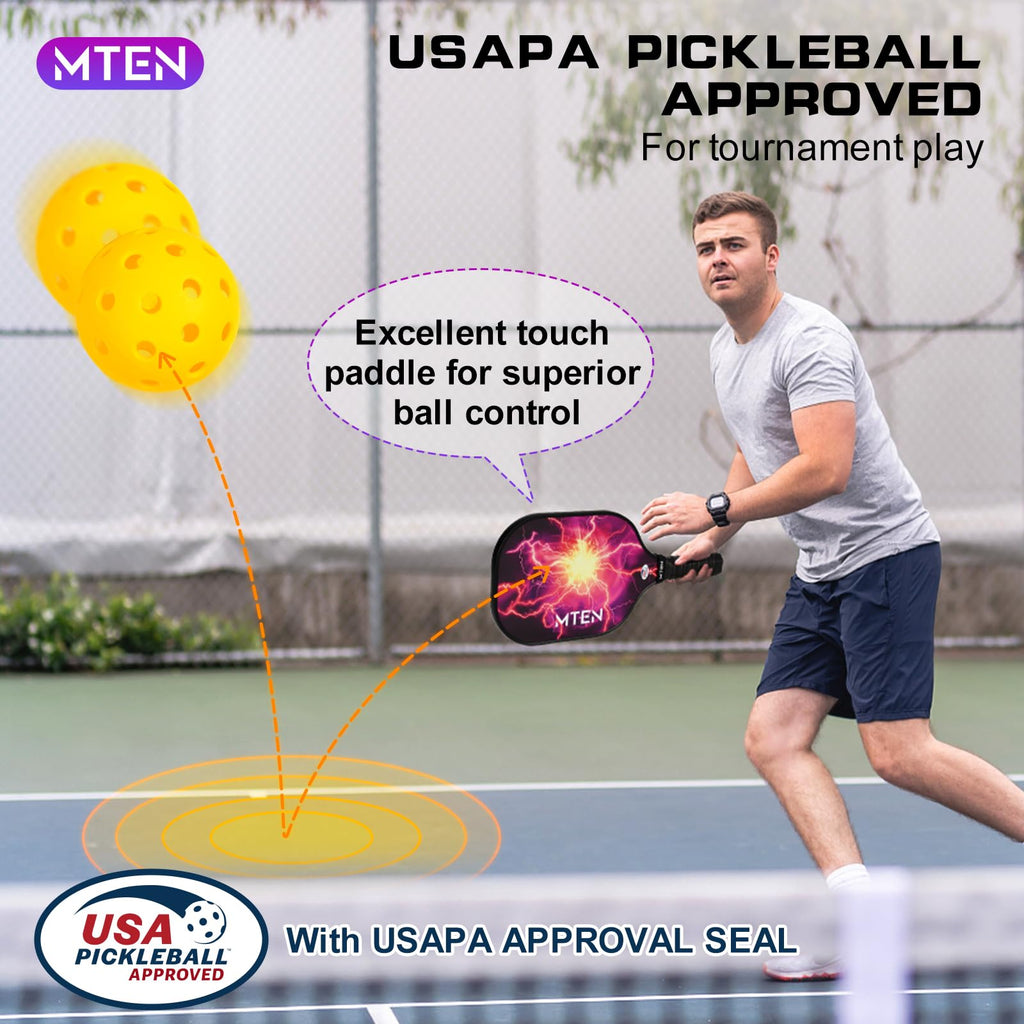 MTEN Pickleball Paddles Set of 2/4/1, USAPA Approved Fiberglass Rackets
