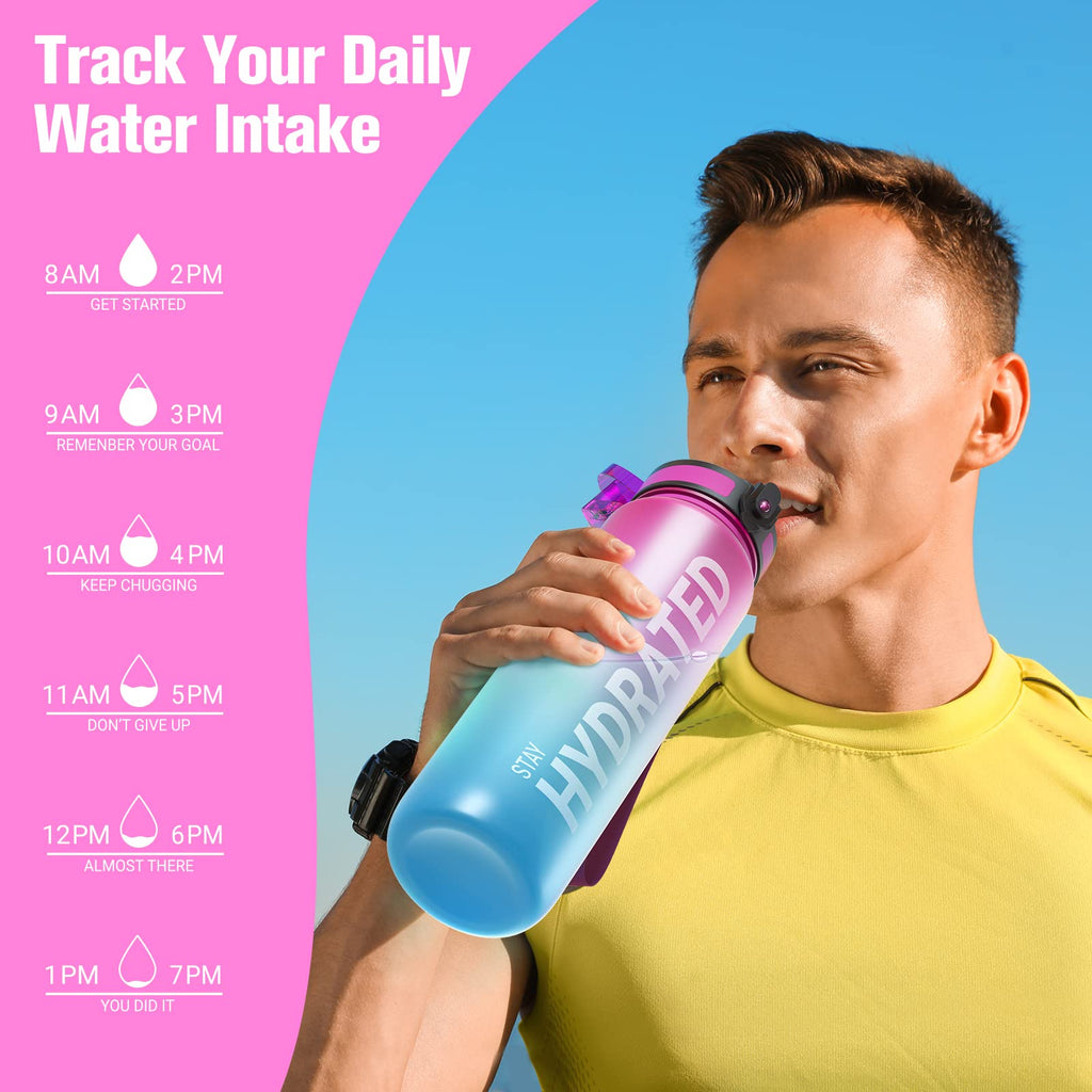Sahara Sailor Water Bottle 32oz, Tritan Sports Bottle with Time Marker