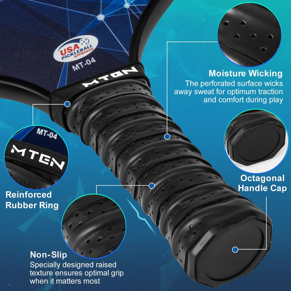 MTEN Pickleball Paddles Set of 2/4/1, USAPA Approved Fiberglass Rackets