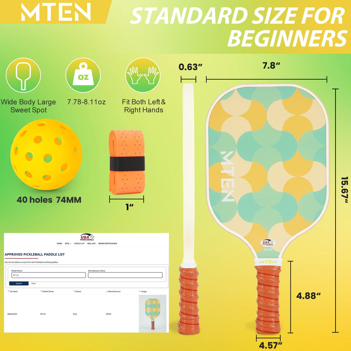 MTEN Pickleball Paddles Set of 2/4/1, USAPA Approved Fiberglass Rackets