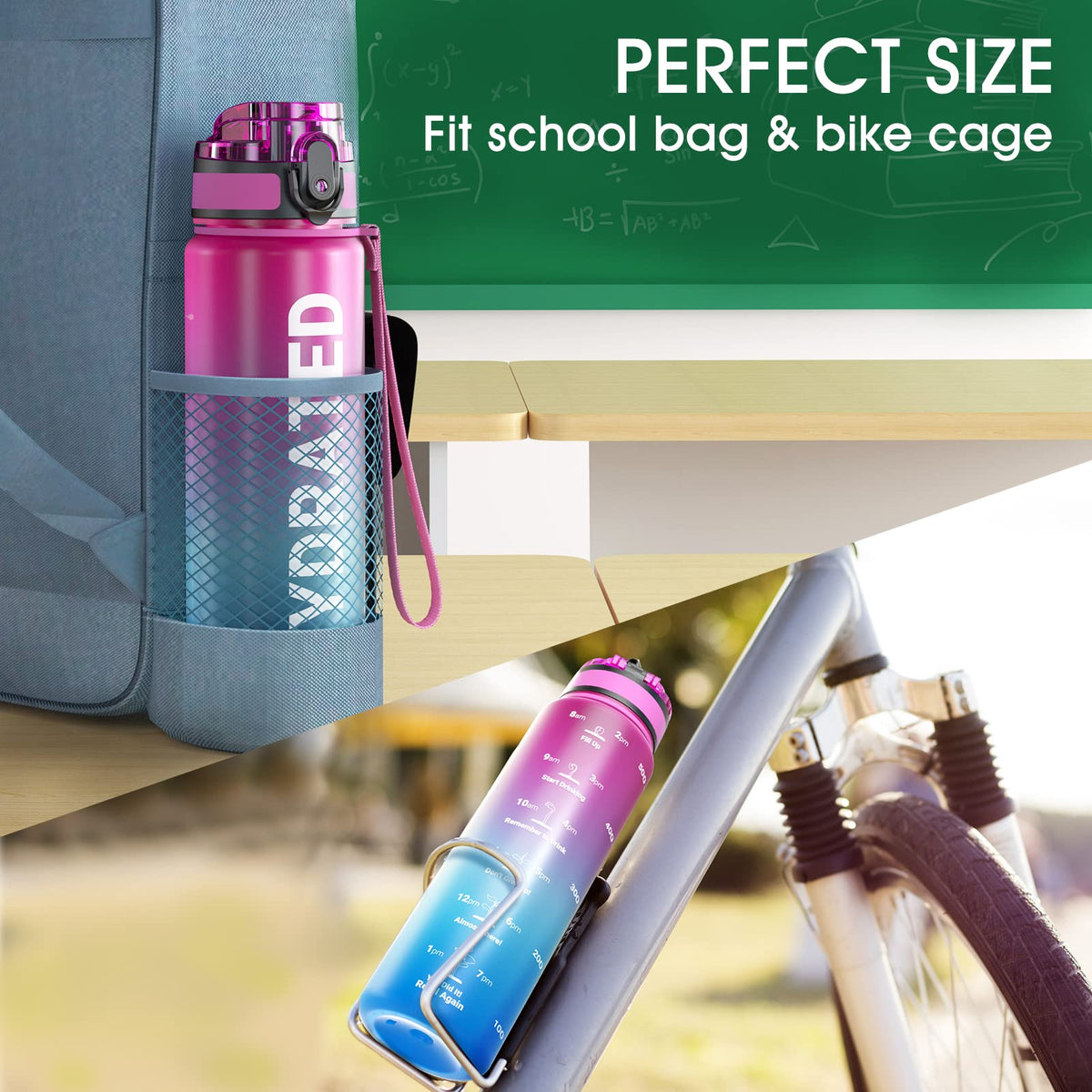 Sahara Sailor Water Bottle 32oz, Tritan Sports Bottle with Time Marker