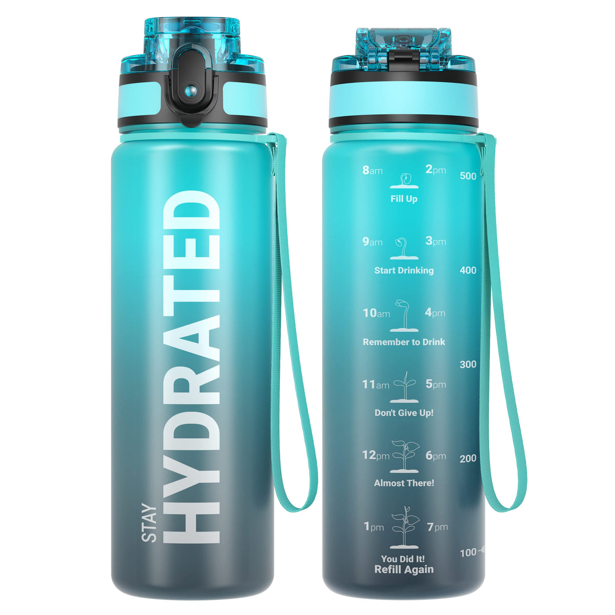 Sahara Sailor Water Bottle 32oz, Tritan Sports Bottle with Time Marker