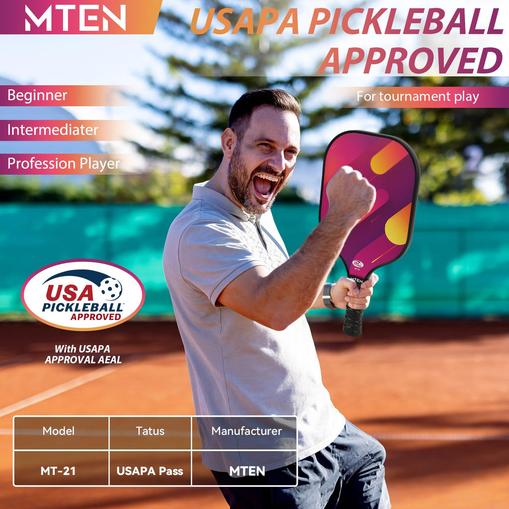 MTEN Pickleball Paddles Set of 2/4/1, USAPA Approved Fiberglass Rackets