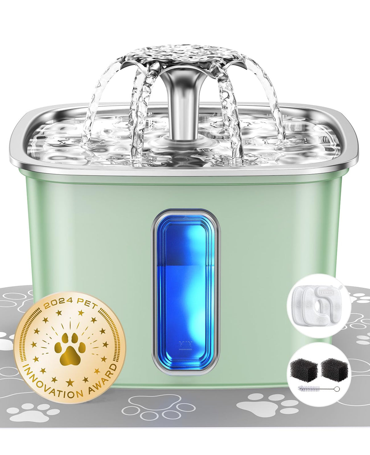 Veken Innovation Award Winner Stainless Steel Cat Water Fountain, 108oz, C1
