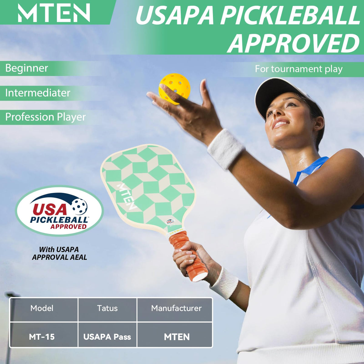 MTEN Pickleball Paddles Set of 2/4/1, USAPA Approved Fiberglass Rackets