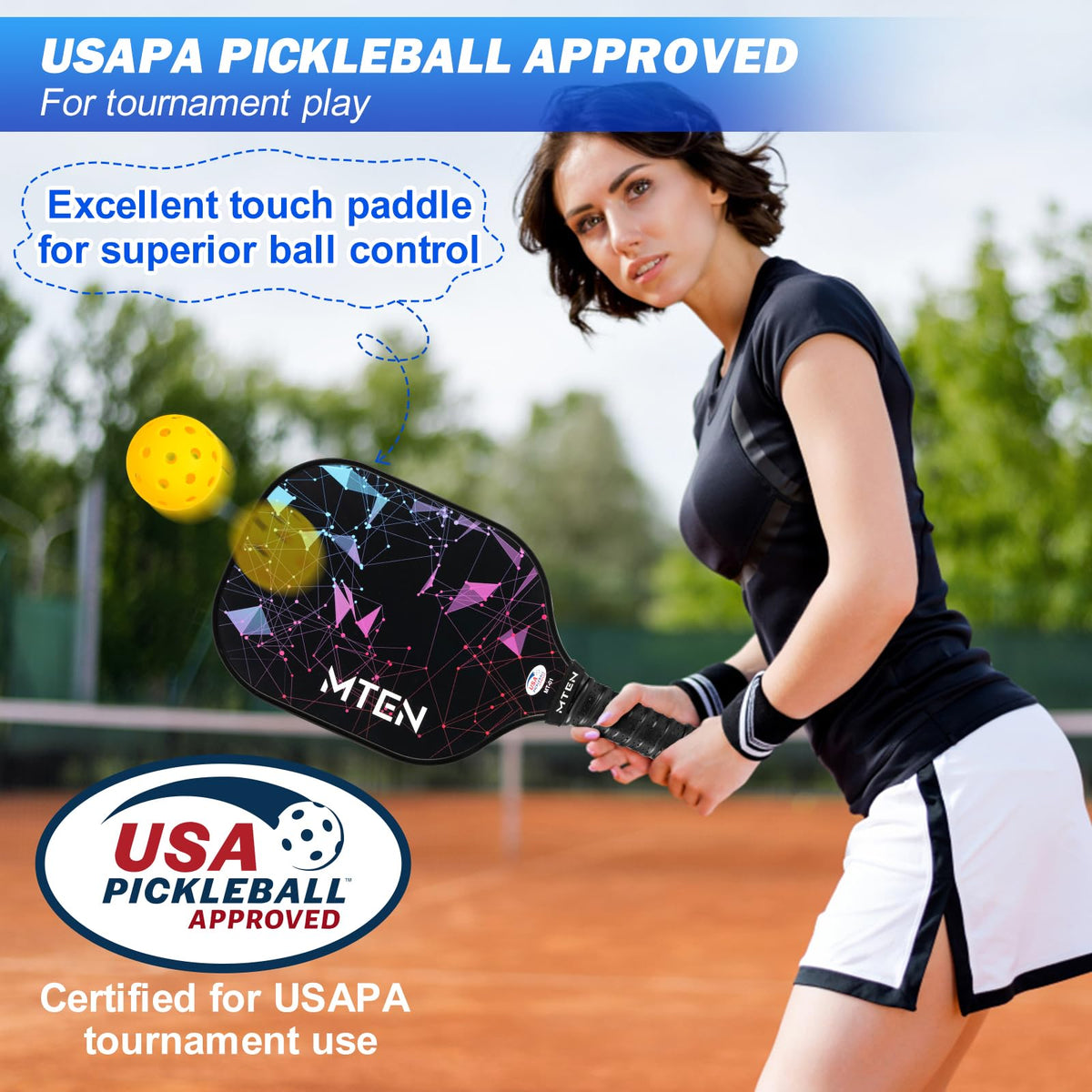 MTEN Pickleball Paddles Set of 2/4/1, USAPA Approved Fiberglass Rackets