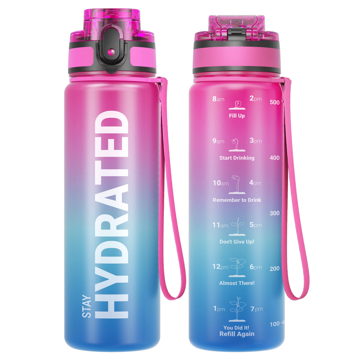 Sahara Sailor Water Bottle 32oz, Tritan Sports Bottle with Time Marker