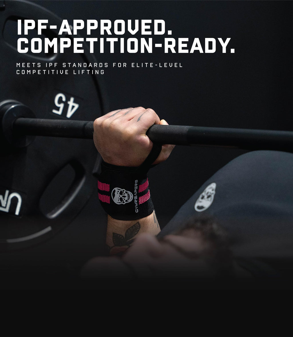 Gymreapers Weightlifting Wrist Wraps (IPF Approved) Professional Quality Wrist Support with Heavy Duty Thumb Loop - Best Wrap for Powerlifting Competition, Strength Training, Bodybuilding