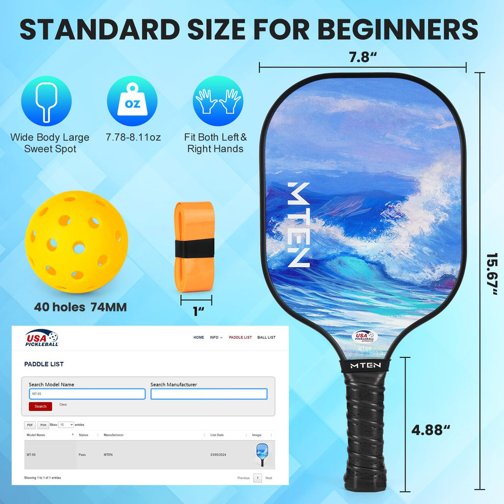 MTEN Pickleball Paddles Set of 2/4/1, USAPA Approved Fiberglass Rackets