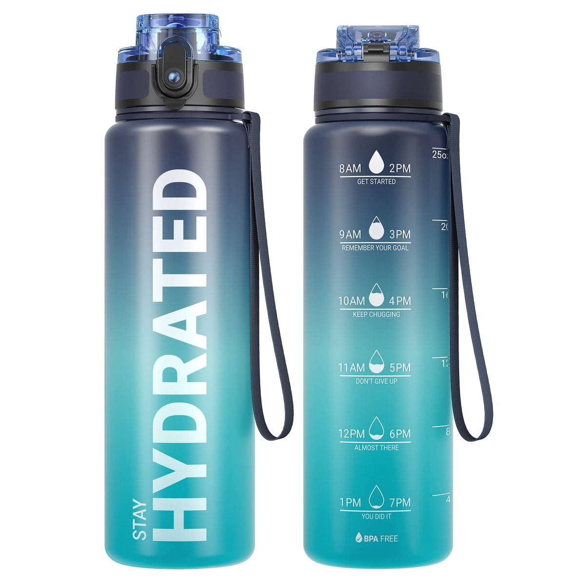 Sahara Sailor Water Bottle 32oz, Tritan Sports Bottle with Time Marker