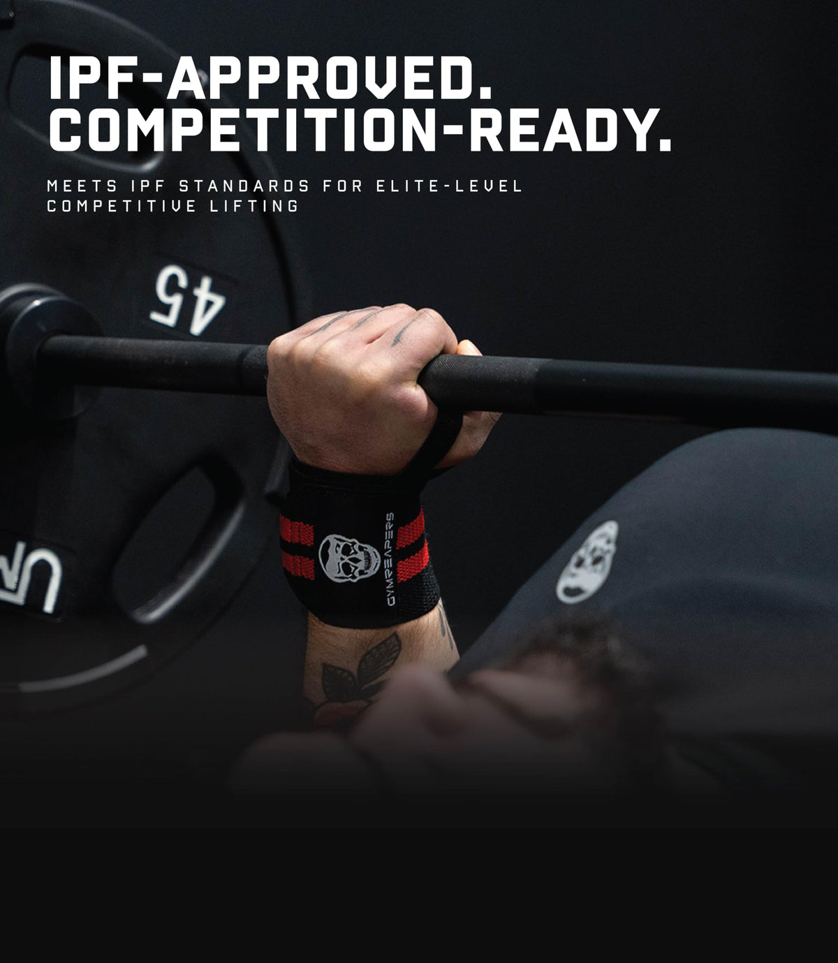 Gymreapers Weightlifting Wrist Wraps (IPF Approved) Professional Quality Wrist Support with Heavy Duty Thumb Loop - Best Wrap for Powerlifting Competition, Strength Training, Bodybuilding