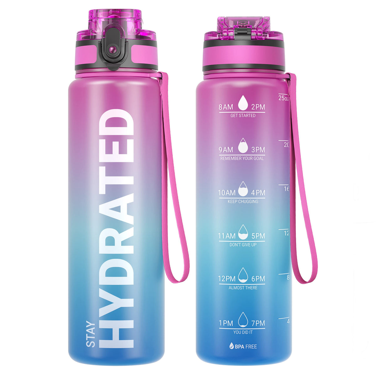 Sahara Sailor Water Bottle 32oz, Tritan Sports Bottle with Time Marker