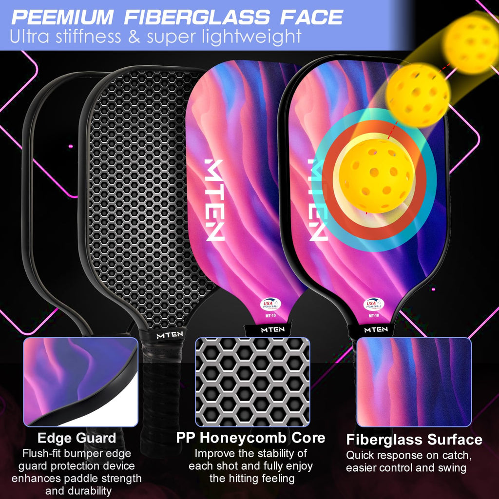 MTEN Pickleball Paddles Set of 2/4/1, USAPA Approved Fiberglass Rackets