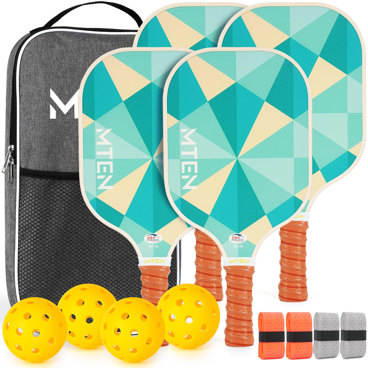 MTEN Pickleball Paddles Set of 2/4/1, USAPA Approved Fiberglass Rackets