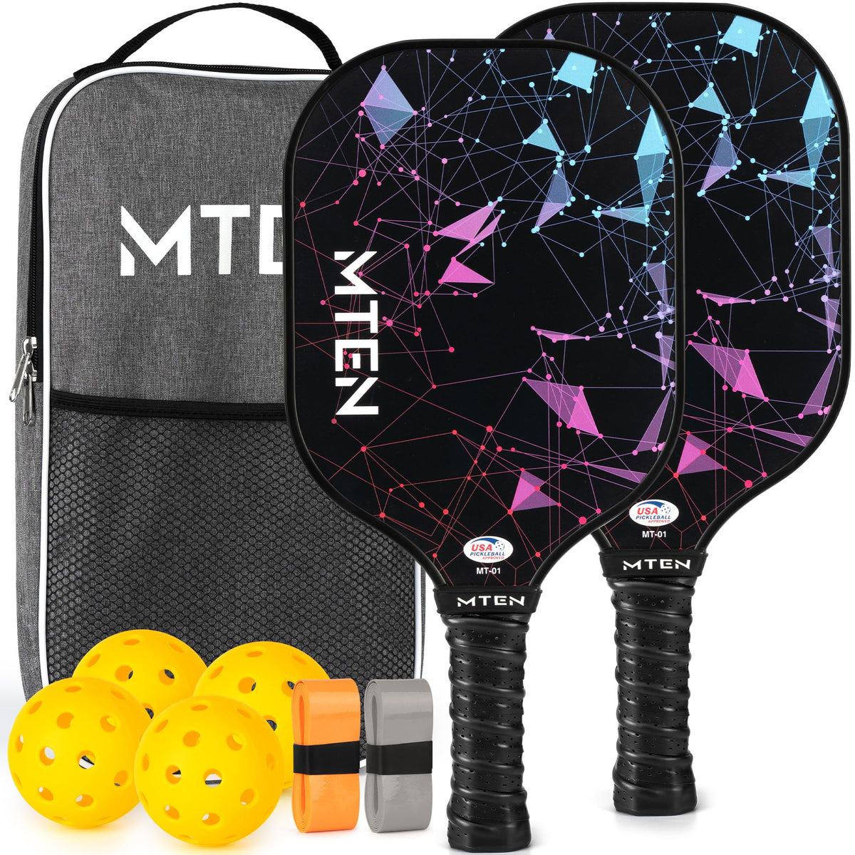 MTEN Pickleball Paddles Set of 2/4/1, USAPA Approved Fiberglass Rackets