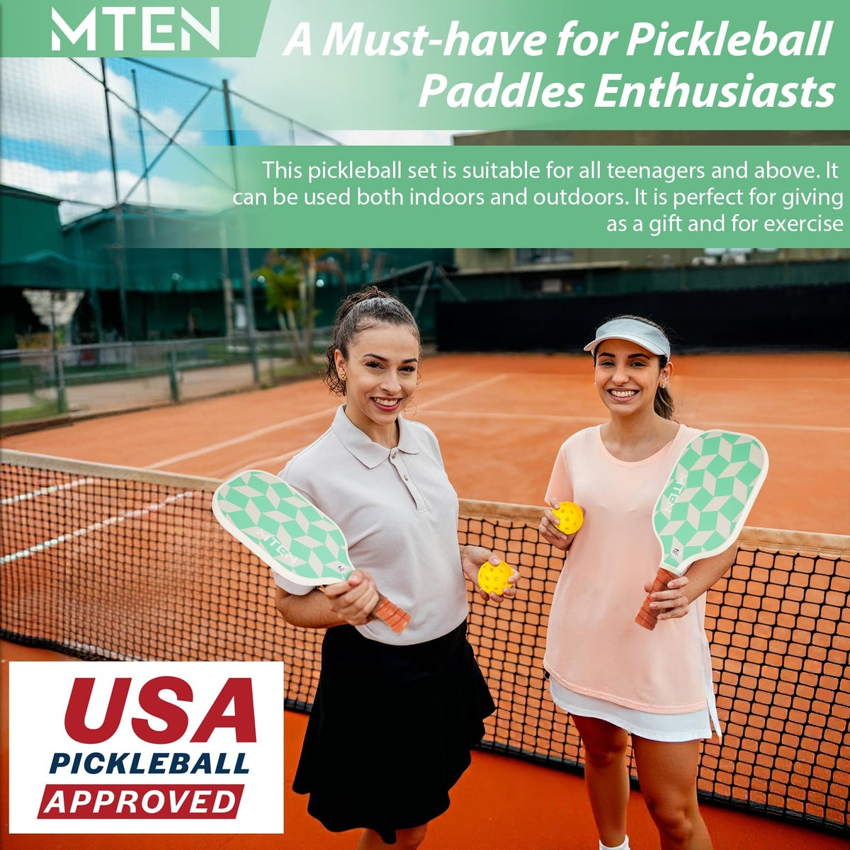 MTEN Pickleball Paddles Set of 2/4/1, USAPA Approved Fiberglass Rackets