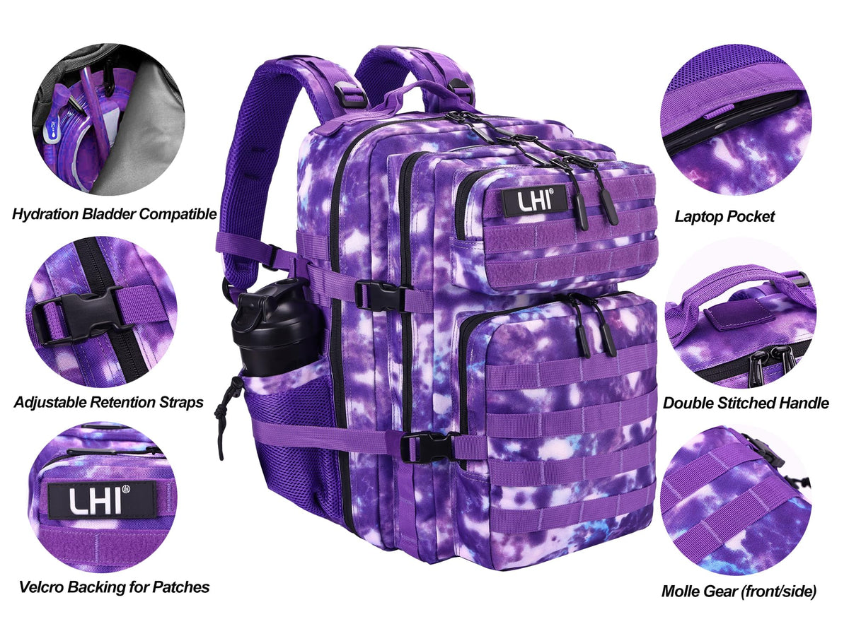 LHI Military Tactical Backpack for Men and Women 45L Army 3 Days Assault Pack Bag Large Rucksack with Molle System Khaki