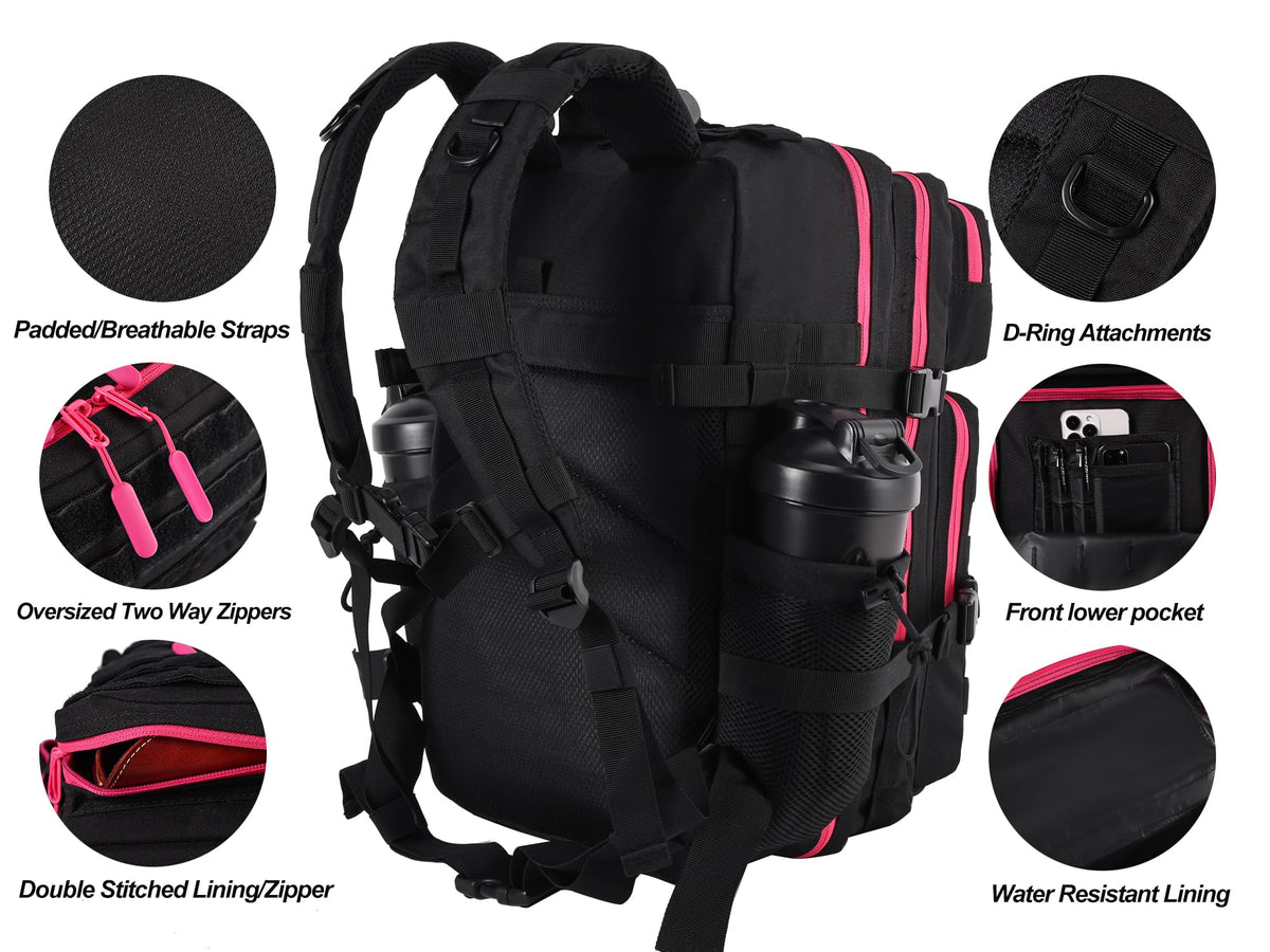 LHI Military Tactical Backpack for Men and Women 45L Army 3 Days Assault Pack Bag Large Rucksack with Molle System Khaki