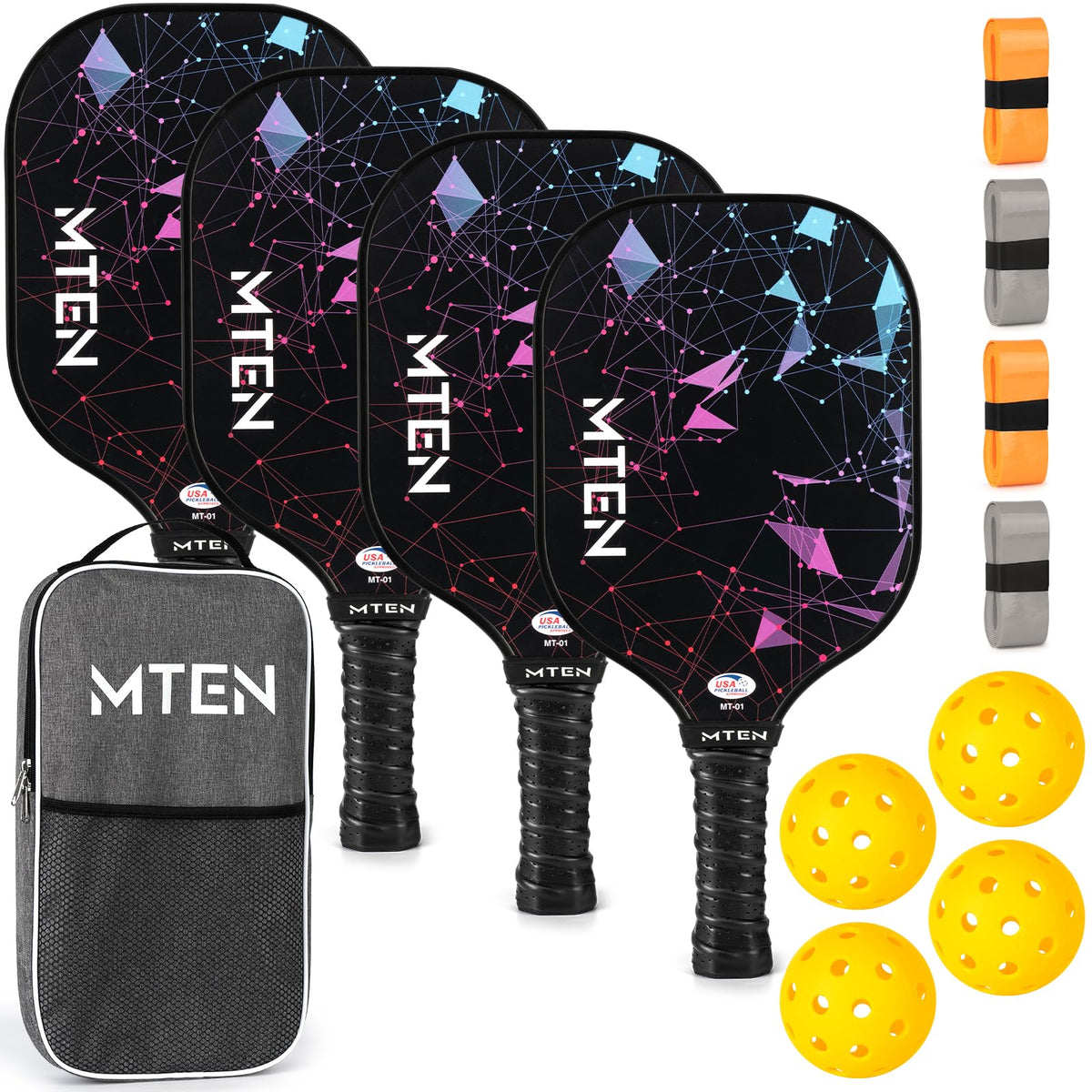 MTEN Pickleball Paddles Set of 2/4/1, USAPA Approved Fiberglass Rackets